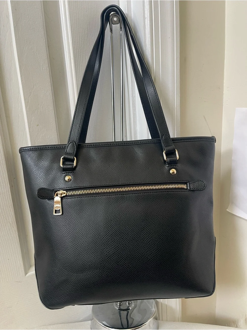 Coach Black Leather Tote with Gold Accents